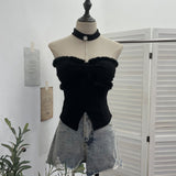 Real Shooting Christmas Birthday Red Hanging Neck Hair With Chest Pads Bra Vest Open Fork Short Coat 9318