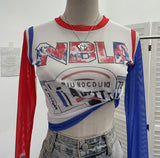 Real-Patted Letter-Print Mesh Yarn Women's Summer Thin Single-Layer Perspective Sunscreen Hooded Short T-Shirt 50235