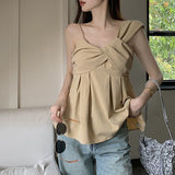 Twisting Design Irregular Sling Vest Women's Summer Babes Folds Short Blouse Chic Shirt
