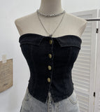 Sexy With Chest Cushions Denim Bra Sleeveless Top Single Buckle One-Pack Short Vest 2738