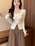 Lace Fashion New Splicing V-Neck 2025 Coat Bow Tie With Waist-Up Small Jersey Knitwear