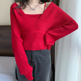 Korean Version Of The 2026 Spring And Autumn New Design Sense French Small Collection Waist Thin Two Open Shoulder Long-Sleeved Knitted Shirt Woman
