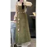Set Women 2025 Autumn And Winter Han Series Age-Old Long-Sleeved Bottom Shirt Top Cover To Collect Waist Thin Back With Dress Two Sets