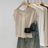 Real Shooting Lyselle Tiansi Flax High-End Sense V-Neck Short-Sleeved Knit Shirt Women's Summer 2026 New Lazy Wind Top