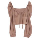 Telding Bow Collar Long Sleeve Shirt Short Umbilly Pure Lust Wind Shoulder Coat 8829