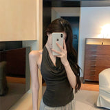 Swinging Neck-Laught Back 2025 Sling Vest Women's Summer Wears A Short High-End Design Sleeveless Top