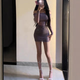 Sexy Hottie Style Long Sleeve Mesh Two Sets Of Women's Spring New Body Repair Micro-Permeable Hip Skirt