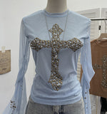 Real Shooting Heavy Industry Design Sense Cross Rivet Water Drill Waste Soil Horn Sleeve Double Mesh Yarn Trinket 2706