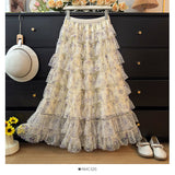 Large-Size Tie-Dyed Blue Cake Yarn Half-Dress Skirt Summer Fairy Layer Hundred Fold Fluffy Ponies Mid-Long Half Skirt Fashionable