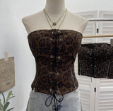 Real-Patting Leopard-Print T-Traceed Bra Strap Chest Pad Anti-Slip Short Repair Vest Top 6230