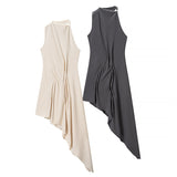 2026 Spring New Female Fashion Sexy Hottie Knitless Sleeveless Asymmetrical Long Dress