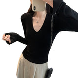 The Royal Sister Style Of Thousands Of Kinds Of Hot Girls With Cushions And Shoulders V-Neck Bottom Shirt Women In Autumn And Winter Atmosphere To Take A T-Shirt