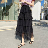Spring And Summer New French Lace Splicing Wave Point Super Fairy Mesh Dress Embroidered Cake Half-Dress Korean Women's Dress