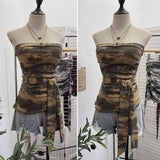 Real Shot Y2k With Chest Pads With Chest Pads To Wear Chest Vest Irregular Belt Strap Short Tie-Dye Letter Print Top 9270