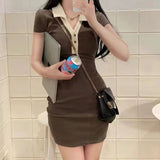 Korean Version Of Polo Collar Short-Sleeved Dress Women 2026 Summer Slimming Sexy Hot Girl Small Ass Short Skirt