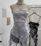 Dizzling Sling Sleeve Vest Women Wearing Slimming Net Yarn Irregular Ribbon Sleeveless Top 1227