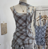 Real Shooting Mesh Lattice Asymmetric Slings Women Summer New Vest Repair Ribbon Hanging Neck Sleeveless Top 8160