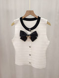 French Small Scented Bow Sleeveless Vest Open Shirt Women's Summer New TemperamentÐÞ Knitted Shirt Wear Clothes