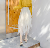 Irregular Net Yarn Half Dress Woman's Long Mid-Term 2025 Spring New Yarn Skirt High-Waisted Thin Dress