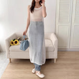 Real Shooting Of South Korea's Dongdaemun New Hollow Knitted Vest Dress Women's Summer Seaside Holiday Hooded Skirt Dress