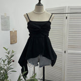 Real Shooting Irregular Kinky Skirt Shaved Belly Thin Sling Vest Design Slim Slime Sleeveless Top 9150