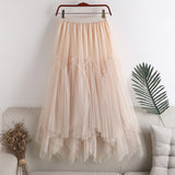 2025 New High-Rise Thin Long Irregular Double Mesh Splicing Half-Dress Female Pong Skirt Dress Dress