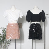 Romantic Style Pink Petal Bling Squint Short Skirt Women Summer New A-Word Bag Hip Skirt 8929