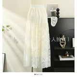 Big Swinging Flower Lace Fairy Dress 2025 Spring New Korean Version Of The Tight Waist Heavy Industry Embroidery Skirt Half-Body Skirt