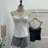 Letter-Print With Chest Pad Pu-Skin Sling Vest Slimming Short Babes Sleeveless Top 1372