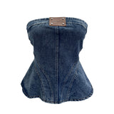 Real Shooting Of The Female Jeans Breast 2026 New Split Press Line To Close The Waist A Swing Vest Short Sleeveless Top 828