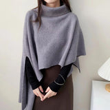 South Korea Dongdaemun 2026 Winter New Irregular High-Collar Knitting Cloak Leisure Warm Shawl Cloth Woman Tide