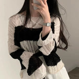 Korean Vintage Sleeve Long Sleeve Striped Sun T-Shirt Knitted Thin Loose Design Hoodie For Women
