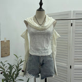 Sleeve With Sleeve Scrap Wind Worn To Make Old Hooded Vest Collar Collar Short High-Waisted T-Shirt 9183