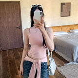 Small High-Neckless Sleeveless Vest V-Neck Cardigan T-Shirt Two Sets Of Women's Autumn And Winter 2025 New Explosive Top