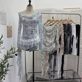 Real Shooting Mesh Collar Splicing Lace Two Long-Sleeved Coat Leaves Edge Ribbon T-Shirt Woman 1323
