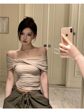 Apricot-Slender Shoulder Short-Sleeved T-Shirt For Women's Summer 2025 New Stew Bm Hottie Sexy Short Top