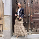 New Women's High-End Sense Summer Temperament British Net Yarn Cake Skirt Punt Skirt Solid Color A Word Half-Body Skirt