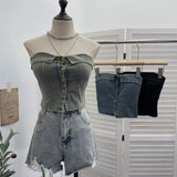 Sexy With Chest Cushions Denim Bra Sleeveless Top Single Buckle One-Pack Short Vest 2738