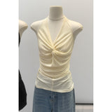 Real Shot Lyselle Tian Silk Wool Hanging Back Twisted Folded V-Neck Sleeveless Sleeve Sling Vest Female Summer Design Blouse