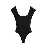 Hundred New Sexy Generous Collar Tight Body Thin Back Conjoined Short-Sleeved T-Shirt Blouse Female Summer