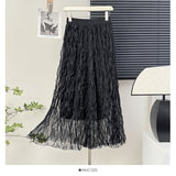 French Wave Roll Folding Fall Flowing High-Waist Thin Net Yarn Half-Dress Woman Summer Vacation Fairy Beach Dress