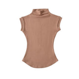 Thai-Style Solid-Colored Elastic Arc Waist-Side Vest T-Shirt Girl With Pure Desire To Ultra-Short-Sleeved Half-Necked Ants Waist T