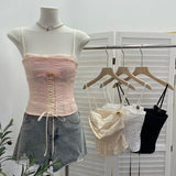 Real Shooting Thousand Gold-Sensitive Bow Strap Lace Lace With Breast Pad Sling Vest Short Blouse 1551