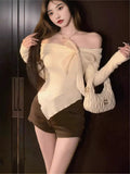 Small Fragrant Wind Bow Bottom Knitted Shirt Long Sleeve Autumn And Winter Single Shoulder Pure Desire Red Top Inside Put On The Inside