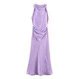 Spring 2025 New Fashion Round Collar Sleeveless Black Silk-Sense Silk-Sense Dress Women 8372090