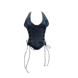 Real Shooting Cowboy Hanging Neck Sling Vest Punk Hollow Strap Y2k Hottie Sleeveless Short Repair Body Dress 835