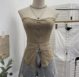 Spice Girls With Anti-Slip Strip Tie With Bow Tector-Meared Waist-Coated Short-Sleeved Top 8150