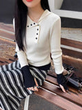 French Unique Color Button Long-Sleeved Knitted Shirt Women's Autumn And Winter Sweater Bottoming Design Feel Niche Top
