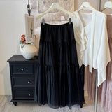 Pearl Yarn Dress Gentle Wind Folded Texture High Waist Half-Body Dress Woman 2025 Spring And Summer New Umbrella Skirt Cake Skirt