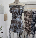 Real Shooting Holiday Wind Shoulder Folding Net Grums Flower Top Design Feeling Drift With Unique T-Shirt 1203